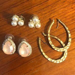 Lot of 3 earrings! Pink, pearl, and gold!